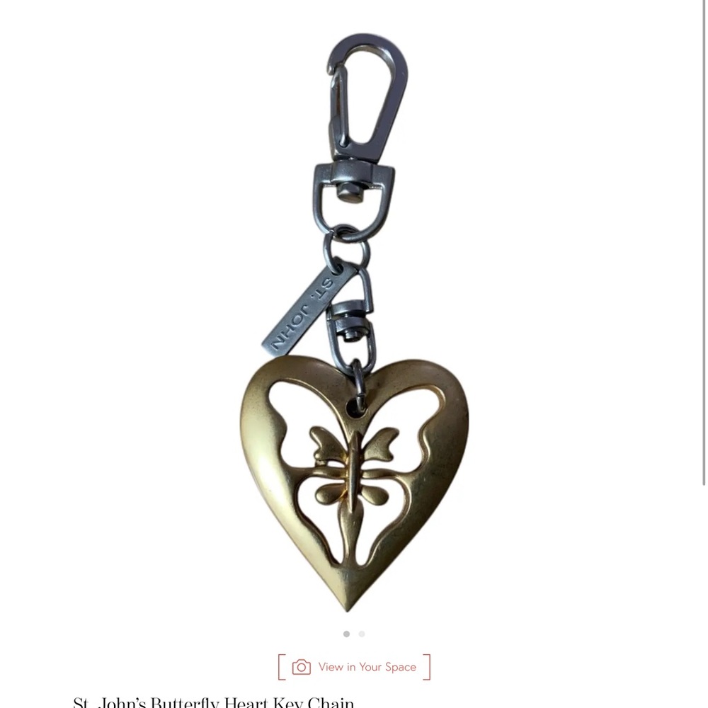 St. John Gold Heart Keychain with Butterfly